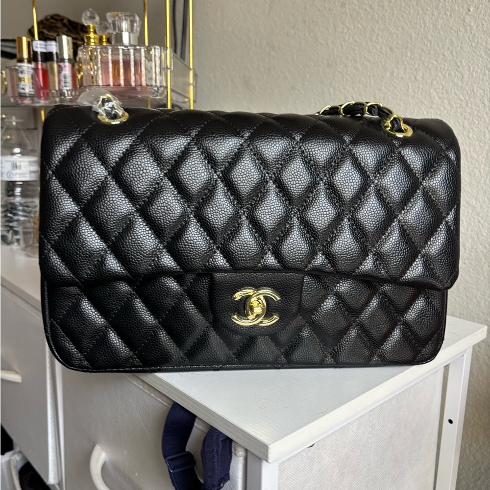 Chanel Black Quilted Shoulder Bag with Gold Accents